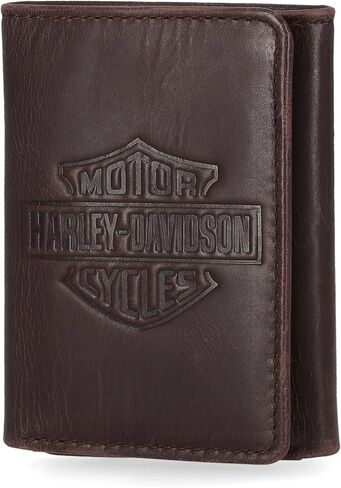 Harley Davidson Men's Leather RFID Blocking Trifold Wallet, Brown (Indo) in Saudi Arabia
