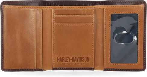 Harley Davidson Men's Leather RFID Blocking Trifold Wallet, Brown (Indo) in Saudi Arabia