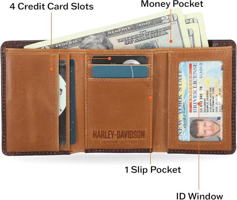 Harley Davidson Men's Leather RFID Blocking Trifold Wallet, Brown (Indo) in Saudi Arabia