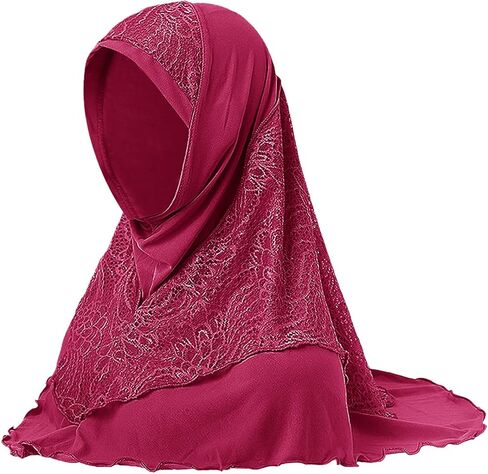 NICEYST نساء مسلمات الحجاب لحظة قطعة واحدة وشاح الرأس الإسلامي غطاء كامل حك الدانتيل عمامة غطاء للشعر شال التفاف in Kuwait