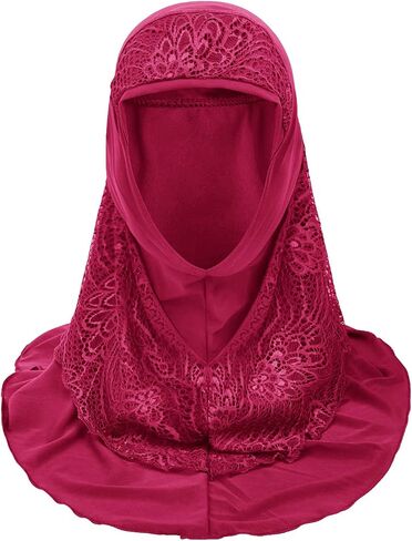 NICEYST نساء مسلمات الحجاب لحظة قطعة واحدة وشاح الرأس الإسلامي غطاء كامل حك الدانتيل عمامة غطاء للشعر شال التفاف in Kuwait