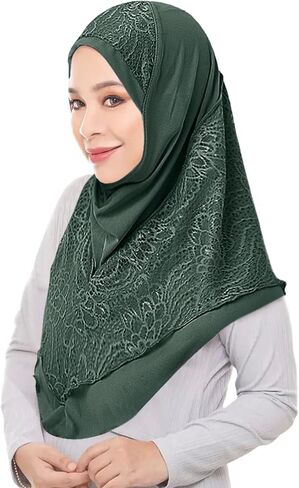 NICEYST نساء مسلمات الحجاب لحظة قطعة واحدة وشاح الرأس الإسلامي غطاء كامل حك الدانتيل عمامة غطاء للشعر شال التفاف in Kuwait