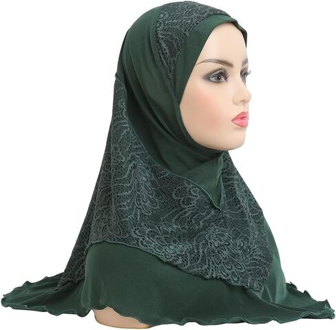 NICEYST نساء مسلمات الحجاب لحظة قطعة واحدة وشاح الرأس الإسلامي غطاء كامل حك الدانتيل عمامة غطاء للشعر شال التفاف in Kuwait