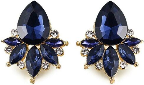 Art Deco Antique Vintage Retro Style Dark Blue Navy Sapphire Rhinestone Bridal Bridesmaid Wedding Prom Cluster Earrings in Saudi Arabia