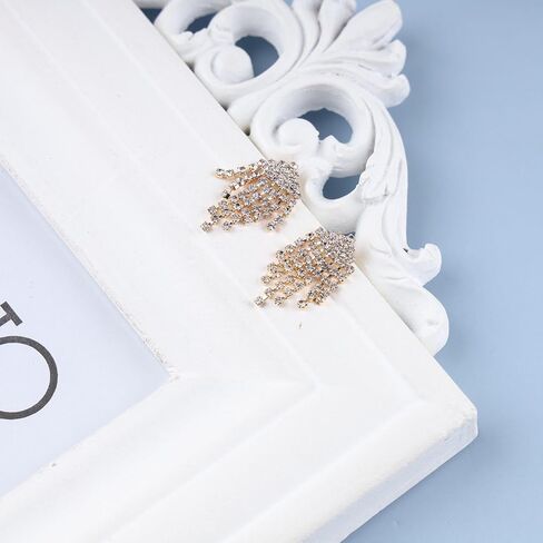 Iaceble Boho كريستال الشرابة انخفاض الأقراط حجر الراين الثريات الأقراط تشيكوسلوفاكيا معبد شرابة الأقراط الصغيرة حجر الراين تتدلى أقراط مجوهرات الزفاف للنساء والفتيات in Kuwait