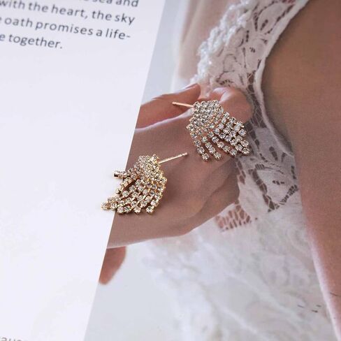 Iaceble Boho كريستال الشرابة انخفاض الأقراط حجر الراين الثريات الأقراط تشيكوسلوفاكيا معبد شرابة الأقراط الصغيرة حجر الراين تتدلى أقراط مجوهرات الزفاف للنساء والفتيات in Kuwait