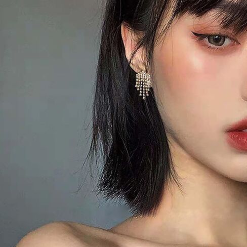 Iaceble Boho كريستال الشرابة انخفاض الأقراط حجر الراين الثريات الأقراط تشيكوسلوفاكيا معبد شرابة الأقراط الصغيرة حجر الراين تتدلى أقراط مجوهرات الزفاف للنساء والفتيات in Kuwait