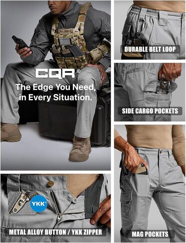 CQR Men's Tactical Pants, Water Resistant Ripstop Cargo Pants, Lightweight EDC Work Hiking Pants, Outdoor Apparel in Saudi Arabia
