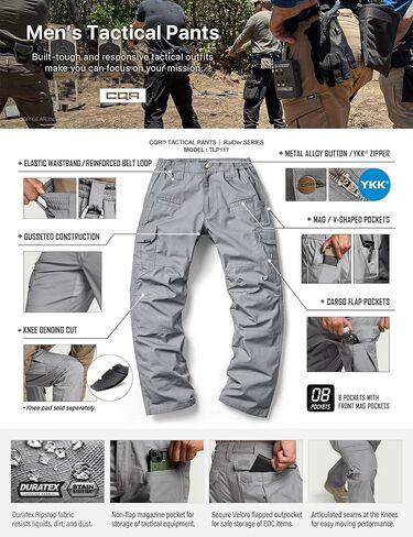 CQR Men's Tactical Pants, Water Resistant Ripstop Cargo Pants, Lightweight EDC Work Hiking Pants, Outdoor Apparel in Saudi Arabia