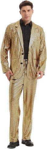 70s Disco Costume Men 2 Piece Shiny Outfit Mens Metallic Sequin Suits for Halloween Prom Party Ball Suit Jacket Pants in Kuwait