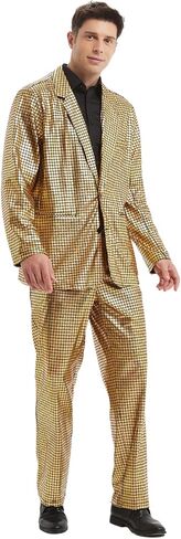 70s Disco Costume Men 2 Piece Shiny Outfit Mens Metallic Sequin Suits for Halloween Prom Party Ball Suit Jacket Pants in Kuwait