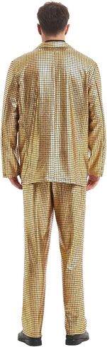 70s Disco Costume Men 2 Piece Shiny Outfit Mens Metallic Sequin Suits for Halloween Prom Party Ball Suit Jacket Pants in Kuwait