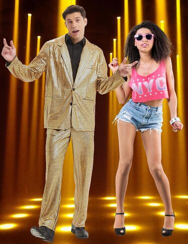 70s Disco Costume Men 2 Piece Shiny Outfit Mens Metallic Sequin Suits for Halloween Prom Party Ball Suit Jacket Pants in Kuwait