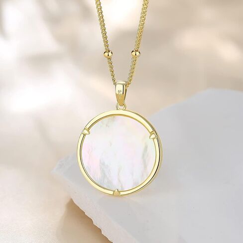 Agvana Valentines Day Gifts for Her Sterling Silver Birth Flower Necklace for Women Genuine Mother of Pearl CZ Round Disc Halo Pendant Necklace Fine Jewelry Anniversary Birthday Gifts for Women Girls Wife Mom Her in Saudi Arabia