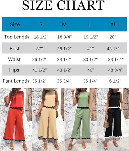 Dokuritu Two Piece Sets for Women Summer Sleeveless Tank Crop Button Back Top Wide Leg Pants Linen Set with Pockets in Kuwait