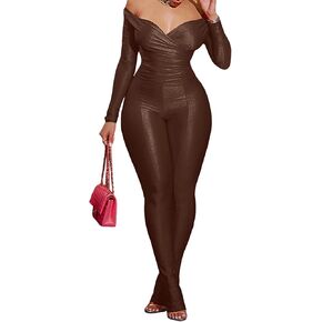acelyn 2 Piece Outfits for Women Sexy Off Shoulder Tops Bodycon Flared Pant Sets Club Outfits Tracksuit