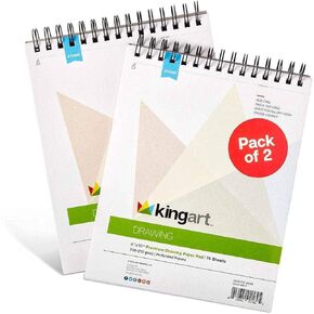 وسادات ورق رسم سلكية من KINGART مقاس 8 × 10 بوصة، 70 رطلاً، مجموعة من قطعتين، (641-2) أبيض