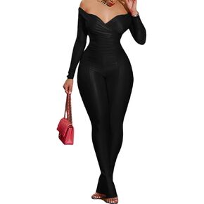 acelyn 2 Piece Outfits for Women Sexy Off Shoulder Tops Bodycon Flared Pant Sets Club Outfits Tracksuit