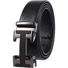 VJK Men's Leather Belt Ratchet Belt Dress with Premium Leather Slide Belt with Easier Adjustable Automatic Buckle Casual Accessories for Every Occasion (49in)