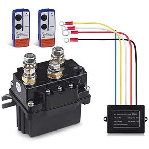 WATERWICH 12V 500A Winch Solenoid Relay Contactor+2pcs Wireless Winch Remote Control Kit with 6 Protecting Caps Universal for Truck Jeep ATV SUV 5500-12000lbs Winch (500A)