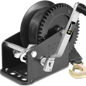 Boat Winch Heavy Duty Steel 3500lbs Trailer Winch, Hand Winch with Hook, Two Way Ratchet Crank Winch for SUV, ATV, Gear Cable Winch - Black