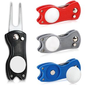 DUPOCHU 6 Pcs Golf Divot Repair Tool, Foldable Pop-up Button Stainless Steel Switchblade & Detachable Golf Ball Marker,Golf Accessories for Men