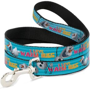 Buckle-Down Pet Leash - Olaf Pose I LOVE WARM HUGS Stripe Blues - 4 Feet Long - 1/2" Wide