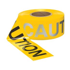 Accuform MPT231 Reflective Plastic Barricade/Perimeter Tape, Caution", 3" Width x 1000-ft Length x 3-mil Thickness, Black/Reflective Silver on Yellow