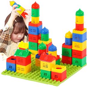 KUTOI Toddler Building Blocks for Kids Ages 4-8, Toddler Blocks Stacking Toys, Fun House Big Blocks Building Sets with 10" x 10" Baseplate, Educational Daycare Toys