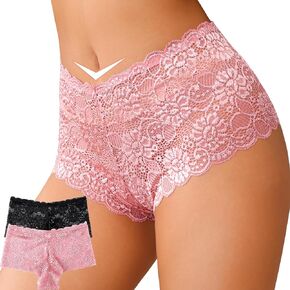 J-pone High Waisted Bikini Underwear for Women Lace Cheeky Panties Breathable Hipster Briefs, 2 Pack