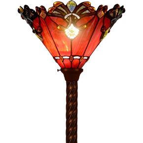 Bieye L10682 Baroque 67 inch Tiffany Style Stained Glass Torchiere Floor Lamp with 13 Inch Wide Handmade Lampshade, Metal Base with Dark Brown Baking Finish, Red