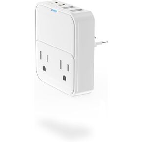 VHBW European Travel Plug Adapter,20W USB C Power Adapter Fast Charger with 2 AC Outlets, 2 USB-C Ports, 2 USB-A Ports,Type C EU Power Adaptor for US to Most of Europe Spain Italy France