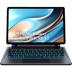 Chesona Magic-Style Keyboard Case for Samsung Galaxy Tab S9 FE 5G 10.9'', S9/S8/S7 11'', Floating Cantilever Magnetic Stand, LED Backlit & Smart Touchpad, Pencil Holder & Visible Battery Screen, Black