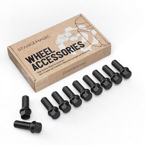 10pcs Extended Black Lug Bolts 14x1.5 (40mm Shank Length - Not OEM Length, Ball Radius Seat) Compatible with Audi TT A3 A4 S4 A5 S5 A6 S6 A7 B5 B6 B7 B8 Volkswagen Jetta Golf GTI Passat CC Beetle