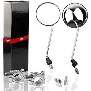 1PZ RM3-BM2 8mm Chrome Round Motorcycle Mirrors Rearview Side with 7/8" Handlebar Mount 10mm Screw Converter Holder Adaptor for Scooter Moped Motorcycle Go Kart ATV Dirt Bike Quad Wheeler