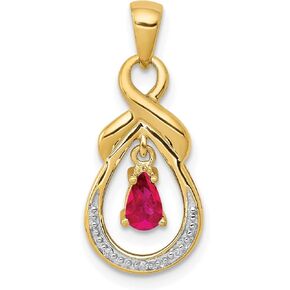 Avariah 14k Yellow Gold Pear Ruby and Diamond Dangle Pendant - 24.7mm