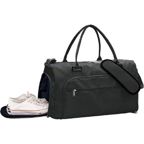 woogwin Gym Bag for Women & Men with Shoes Compartment & Wet Pocket Sports Travel Duffle Bags Workout Bag(M,Black)