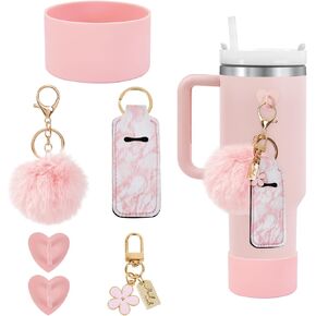 Tsinlan.ayn Siliocne Water Bottle Boots Cover + Lipstick chapstick Holder + Keychain Hook Charms for Stanley Tumbler Cup 40oz, Water Bottle Accessories Decoration for Stanley Cup