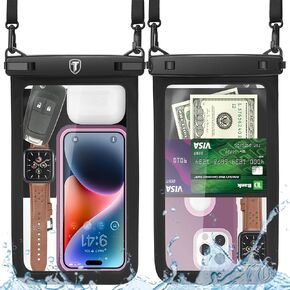 Takfox Extra Large Waterproof Phone Pouch Bag Case for Samsung Galaxy S24 Ultra S23 Plus S22 Note 20 A03S A15 A14 A13 iPhone 15 14 Pro Max, [Up to 10"] [2-Pack] IPX8 Vacation Cellphone Dry Bag-Black