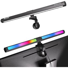 Quntis Monitor Light RGB Backlight, Eye-Care Dual Light Computer Light Bar Gaming Office Desk Lamp, 15 Modes Dimmable Backlight, 3 Color Temperature Adjustable Brightness, Ra95 Screen Light Bar