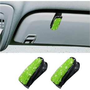 Dickno 2 PCS Bling Sunglasses Holder for Car Sun Visor, Crystal Rhinestones Eyeglasses Hanger Mount with Ticket Card Clip, Universal Vehicle Visor Decor Accessories for Women (Black)