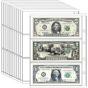 Ettonsun 120 Pockets Currency Paper Money Collection Book Album Dollar Bill Holder Sleeves for Collectors Currency Banknote Stamp Collecting Supplies