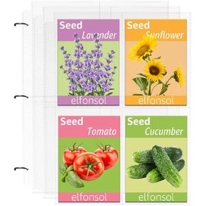 Seed Binder Pockets for 3 Ring Binders- (3.5"x5" Pockets, 25 Sheets), Seed Packet Organizer Storage Organizer, 8 Pocket Sheet Protectors 8.5 x 11", 25 Pack