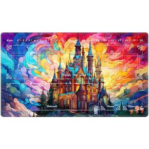 Playmat with Zones for Card Game Playing, Compatible with Lorcana TCG Cards Game Mats 24"x14" Commander Deck Gaming Duel Mat Card Gameplay Mats for Beginner, Colorful Castle