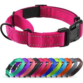 Neoprene Padded Martingale Collar for Dogs, Reflective Soft Nylon with Quick Release Buckle, Adjustable Dog Martingale Collars for Training & Daily Use (Hotpink,M)