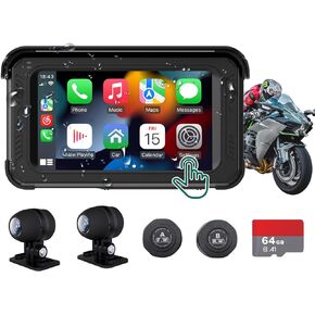 Motorcycle DVR Dash Cam with Wireless Apple Carplay, Android Auto, TPMS, HD 1080P Cameras, GPS G-Sensor, Siri & Google Voice, 5" IPS Touch Screen, WiFi, Bluetooth, and Waterproof TTXSCAM MT02