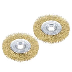uxcell 4-Inch Wire Wheel Brush Bench Brass Plated Crimped Steel with 5/8-Inch Arbor Hole 2 Pcs