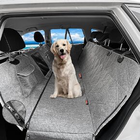 Dog Car Seat Cover for Back Seat, Waterproof Dog Hammock for Car, 600D Heavy Duty Back Seat Cover for Cars Trucks and SUVs, Nonslip Durable Pet Seat Cover with Mesh Window & Storage Bag, Black