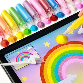Qyeahkj 30 PCS Art & Craft Activity, Unicorn Sand Art Picture Art Craft Kits for Kids Colored Sand Board No Mess Unicorns Princesses Fun DIY Painting Project Birthday Gifts