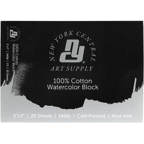 New York Central Watercolor Block, 140 lb Cold Press 4x10 inch, 20 Sheets, Archival Watercolor Paper for Artists, Students, Gelatin Sized, Durable Water Color Paper, Suitable for Wet and Dry Media